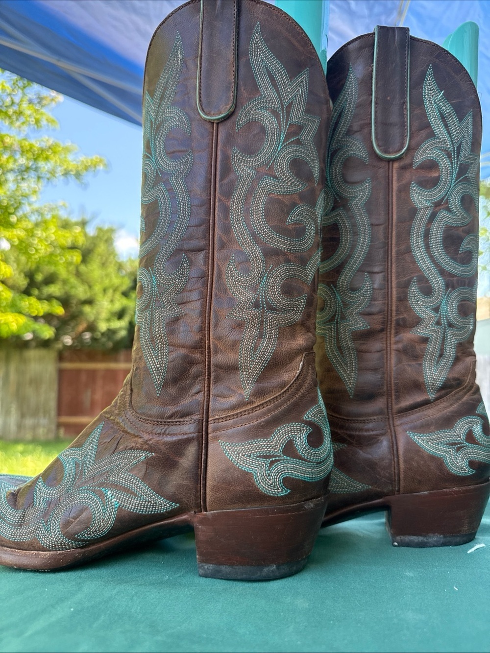 Old Gringo Brown Leather Boots with Turquoise Embroidery - Picture 6 of 10